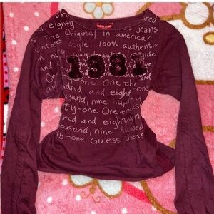 Guess Women's Dark Red Long Sleeve Tee